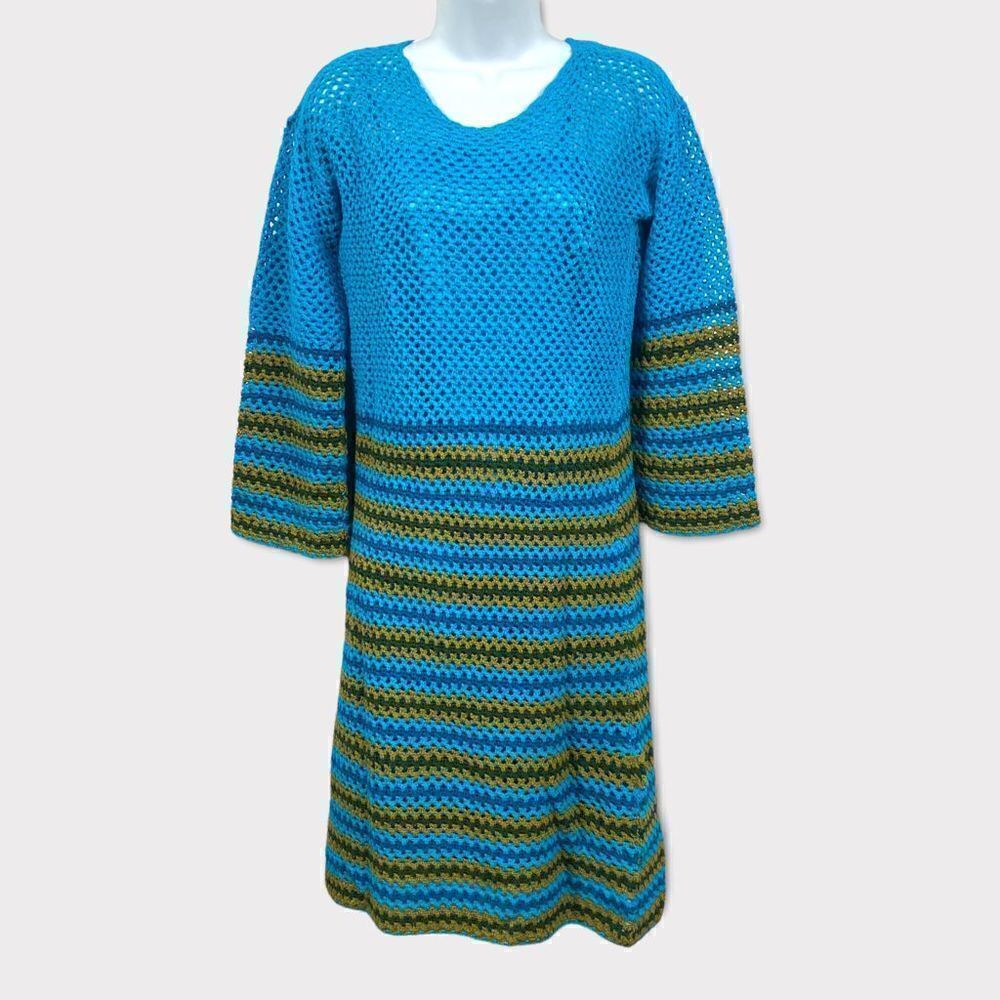 60s vintage crotchet blue dress